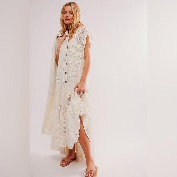 Free People Marieanne Eyelet Maxi Dress/ size S - Picture 3 of 13